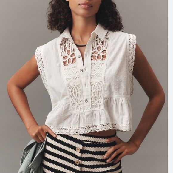 Pilcro Tops - Pilcro Cropped Lace Swing Blouse Size XL